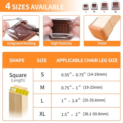 Ezprotekt Chair Leg Floor Protectors for Hardwood Floors, Felt Furniture Pads, Silicone Felt Furniture Leg Pads Caps Covers for Table Desk Sofa No Scratches and Reduce Noise (M Fit: 0.75" - 1") - size: M-Square