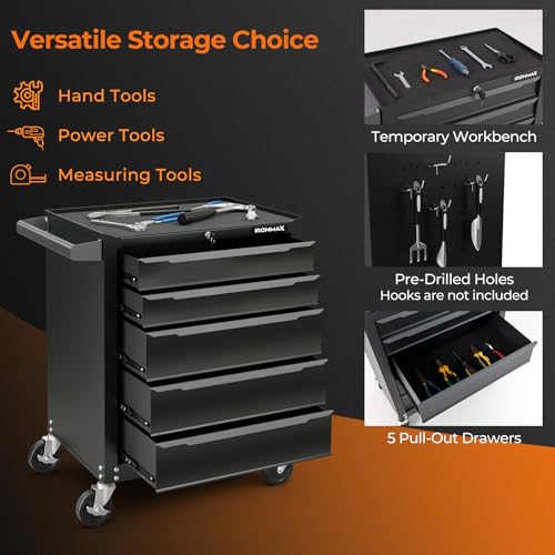 IRONMAX 5-Drawer Tool Chest with Wheels, Rolling Tool Storage Organizer Toolbox with Locking System & Liner, Metal Tool Cabinet for Warehouse, Garage, Workshop, Household - style: 5-Drawer Tool Chest