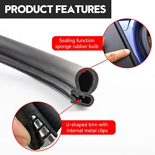 20FT Car Door Weather Strip with Top Bulb, PVC Plastic Trim with EPDM Rubber Seal, for Automotive, Boats, RVs, Trucks & Home Applications