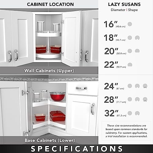 Rev-A-Shelf 28" Pie-Cut Dual Tier Lazy Susan Organizer for Corner Wall Kitchen Cabinets, Plastic Home Rotating Storage Shelves, White, 2942-28-11-1 - size: 28 in