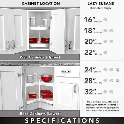 Rev-A-Shelf 28" Pie-Cut Dual Tier Lazy Susan Organizer for Corner Wall Kitchen Cabinets, Plastic Home Rotating Storage Shelves, White, 2942-28-11-1 - size: 28 in