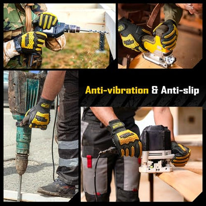 COOLJOB A6 Cut Resistant Anti Vibration Work Gloves Men, TPR Impact Reduce Mittens, Palm Rubber Patch Shock Absorption, M-2XL - size: X-Large