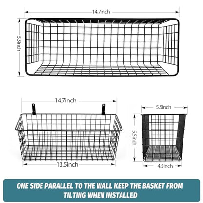 4 Set [EXTRA LARGE] Hanging Wall Mount Storage Baskets with Adhesive Hooks & Steel Hooks, Multiuse Sturdy Wire Metal Organizing Baskets for Home Kitchen Bathroom Pantry Utility Organizer, Black - size: Extra Large