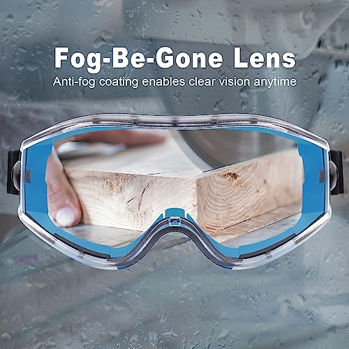 UKNOW Safety Goggles Over Glasses - Anti-Fog Clear Lens - ANSI Z87.1 Certified Eye Protection for Lab Work, Industrial Use - color: Blue