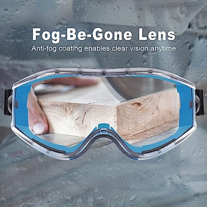 UKNOW Safety Goggles Over Glasses - Anti-Fog Clear Lens - ANSI Z87.1 Certified Eye Protection for Lab Work, Industrial Use - color: Blue