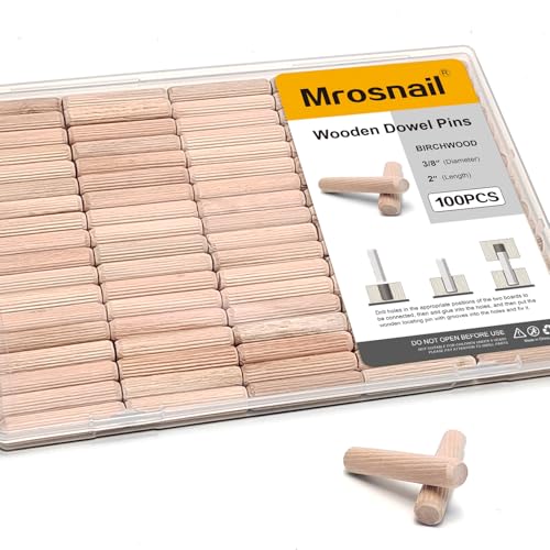100 Pcs Wooden Dowel Pins, 3/8 x 2 inch Fluted Wood Dowels Hardwood Pegs for Sofa Frames, Heavy Furniture Repair, Large-Scale Wood Projects - size: 100PCS 3/8X2