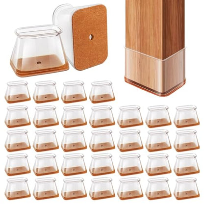 32Pcs Rectangle Chair Leg Floor Protectors for Hardwood Floor, Silicone Clear Felt Furniture Pads, No-Noise & Non-Slip Leg Caps, Kitchen Chair Rubber Mat Floor Protector(Fit: L 1.12"-1.5", W 0.75"-1") - size: Medium