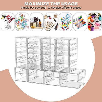 caktraie Desk Organizers And Accessories With 22 Drawers, 4 Pack Office Desktop Drawers, Plastic Makeup Organizer Containers Bins With Drawers Desk Organization, Bathroom Organizers Storage Case Box - size: 22 Drawers