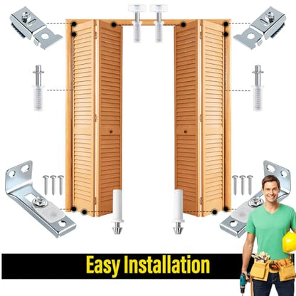 Bifold Door Hardware Repair Kit, 2 Pack Bifold Closet Door Hardware, Folding Door Hardware Include Top & Bottom Bracket, 3/8" Pivot, 7/8" Guides Wheel, for Folding Pocket Door Replacement