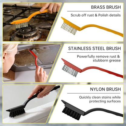 12Pcs Crevice Cleaning Brush Set, Hard Bristle Small Cleaning Brushes for Household Use with Scraper & Hook, Multi-Purpose Cleaning Tool for Kitchen, Bathroom, Grout, Corners, Tight Spaces