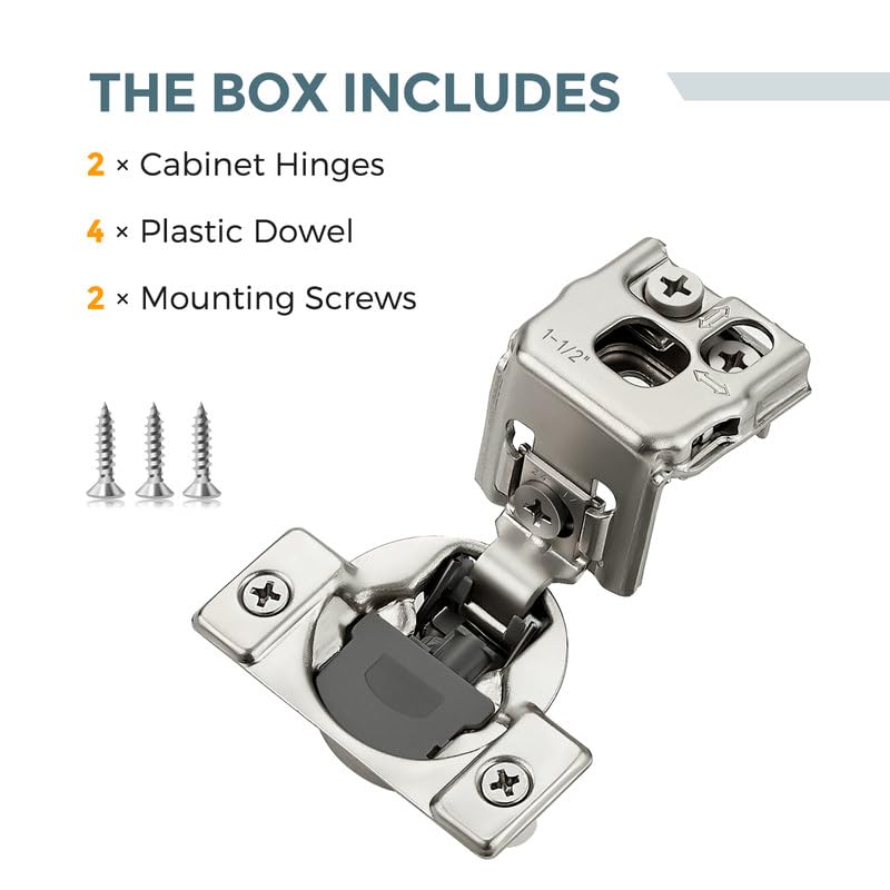HOME EDIT 2 Pack 1 Pair 1-1/2 inch Overlay Soft Close Cabinet Hinges for Kitchen, Stainless Steel Three-Way Adjustable, Concealed Self-Closing Door Hinges - size: 1-1/2 inch Overlay