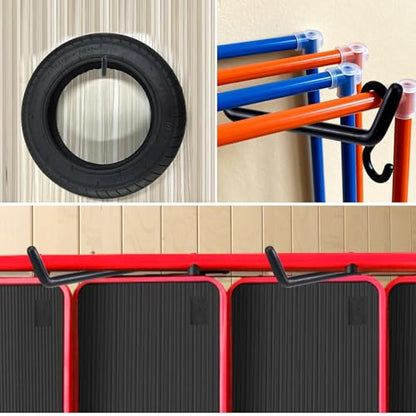 6 Pack Heavy Duty Screw-in Hooks, 75LB Capacity Black Ladder Hooks - Vinyl Coated Wall Mount Storage Hangers for Garage, Bike, Folding Chair, Hose, Cord Organization