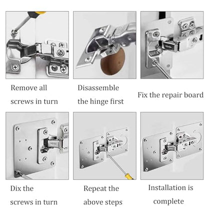 4Pcs 3.54 x 3.54 Inch Cabinet Hinge Repair Plate, Stainless Steel Hinge Repair Brackets with Fixing Screws for Kitchen Cabinets, Cupboard Doors, Furniture(8 Holes) - size: 4Pcs 8 holes