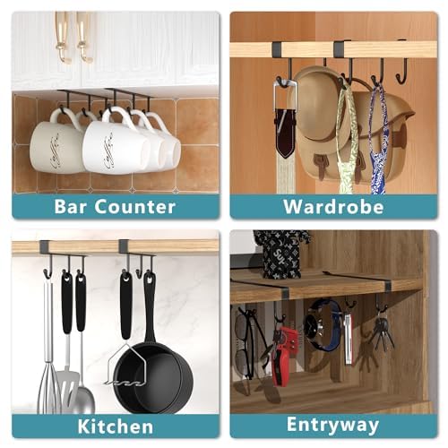ECROCY Coffee Mug Holder Under Shelf, 3pcs Coffee Cup Holder Only Fits Flat Shelf Without Any Lip, Clip-On Mug Hooks No Drilling Free Damage - color: Black