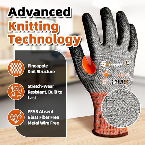 Schwer 12 Pairs Cut Resistant Work Gloves, CR3066 ANSI A4 Cut Proof Gloves with PU Coating, Touch-Screen, Non Slip, Reinforced Thumb, Wire & Fiberglass Free, Durable Working Gloves for Woodworking, S - size: Small