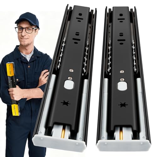YENUO Soft Close Drawer Slides Full Extension Side Mount 12 14 16 18 20 22 24 inch Ball Bearing Metal Rails Track Guide Glides Runners Heavy Duty 100 Pound (Soft Close- 1 Pr, 16 Inch) - color: Black-Soft Close, size: 16 Inch