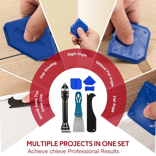 Silicone Caulking Tool Kit, Caulk Remover Tool, Putty Knife Scraper, 3 Glass Glue Corner Scrapers, Grout Removal Tool with Stainless Steel Head for Kitchen Bathroom and Window - style: Caulk Remover Tool