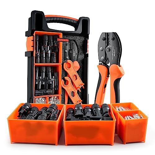 Solar Panel Connector Crimping Tool Kit with 1 Crimper, 15 Pairs Connectors and 1 Spanner Wrench - Essential Tools for Solar Installation Assembly