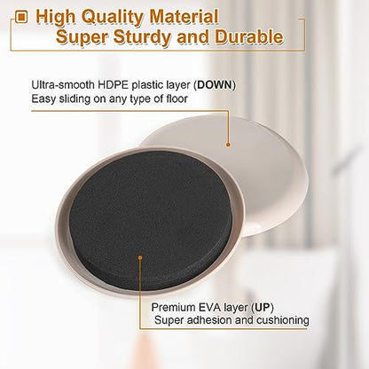3.5-Inch Furniture Sliders for Carpet & Hardwood Floors, 8PCS Reusable Heavy-Duty Furniture Moving Pads, Effortless Moving and Surface Protection - size: 3.5 inch 8 PCS (Round)