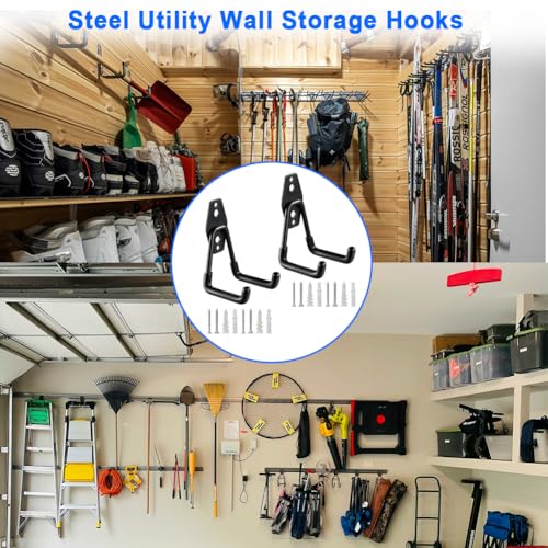 Heavy Duty Garage Storage Utility Hooks，Garden Bike Tool Hangers Organizer，Steel Wall Mount Power Hooks, Metal Small U Hooks for Hanging Ladders Ropes Hose Bulk Items, 2 Pack - size: 2 Pieces