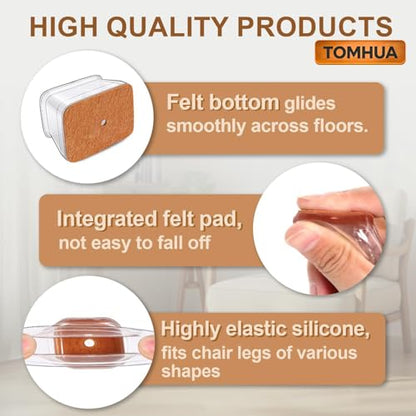 28Pcs Chair Leg Floor Protectors Rectangle for Hardwood Floors Silicone Caps Covers Felt Furniture Pads Clear Chair Sliders, Protect The Floor from Scratches(Fit:L 1.12"-1.5",W 0.75"-1") - size: Medium