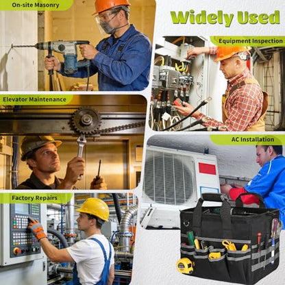 Heavy Duty Tool Bag,16.5 Inch Tool Bags for Men with 29 Pockets Portable Empty Tool Box Organizer,Waterproof Heavy Duty Tool Bag with Soft Handle Large Zipper,Father Day Gifts for Him Dad Men