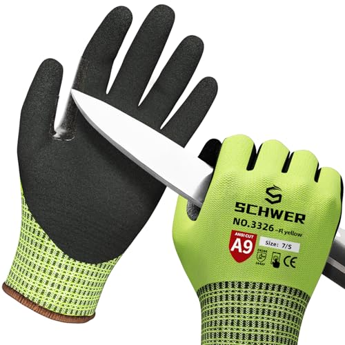 Schwer ProGuard Highest Level Cut Resistant Work Gloves PR3326 for Extreme Protection，ANSI A9 Cut Gloves with Reinforced Thumb, Non Slip, Breathable, Durable, Touch-screen, Yellow1 Pair（S） - color: Yellow, size: Small