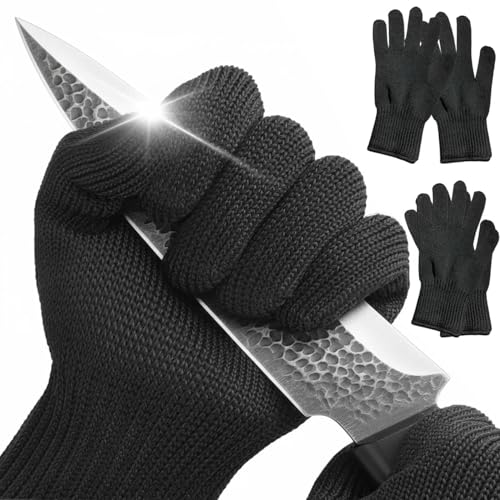 4PCS Cut Resistant Gloves Food Grade Level 5 Protection,Safety Cutting Gloves with Stainless Steel Wire for Kitchen Chefs Butchers Meat Cutting Mandoline Oyster Shucking Garden -Superior Dexterity, L - color: 2pairsblack