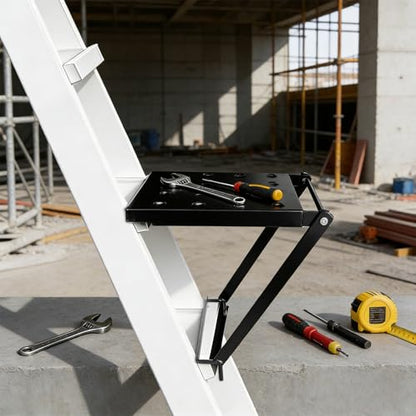 Foldable Ladder Platform, 300lbs Capacity Non-Slip Stable Work Tray Attachment Metal Ladder Step Platform for Painters, Tools & DIY (Black)