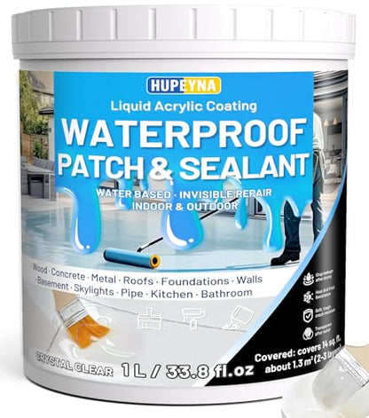Hupeyna Liquid Waterproof Sealant, Invisible Water Proof Agent, Anti-Leakage Repairing Transparent Waterproof Coating, Indoor and Outdoor Water-Based Waterproofing Glue 1L