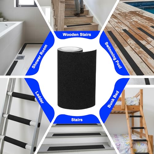10 Inch x 16.5 Ft Anti Slip Traction Tape, Heavy Duty Grip Tape for Stairs, Non Skid Treads High Traction Non-Slip Safety Tape Roll for Indoor Outdoor, Waterproof, Weather Resistant (Black)