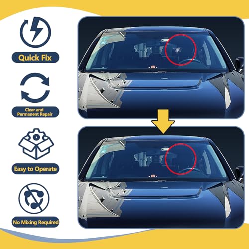 LOCBONDSO Windshield Chip Repair Kit, Quick Fix Windshield Repair Kit with Durable Fast Curing Resin, Repair Star-Shaped, Bull-Eye Cracks on Car Window & Glass
