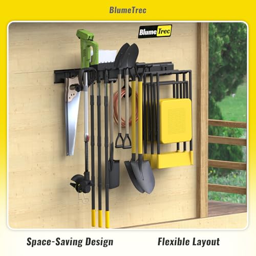 Garage Tool Organizer Wall Mount, 48" Heavy-Duty Metal Wall Organizer, 3 Rails with 6 Adjustable Hooks, Garden Storage Rack for Organization Sturdy Tool Hanging Holder for Shovel Shed Yard - size: 48" 3 panels & 6 hooks