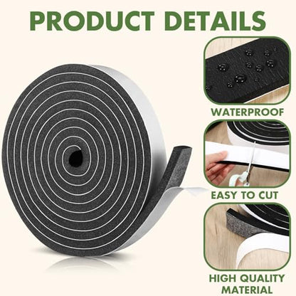 Nuanchu Foam Insulation Tape 1-1/2in Wide x 1/2in Thick x 16.5ft Stripping Neoprene Long Sponge Weather Stripping Foam Strips with Adhesive for Door, Automotive, Air Conditioner Seal(1) - size: 1-1/2in Wide X 1/2in Thick X 16.5ft