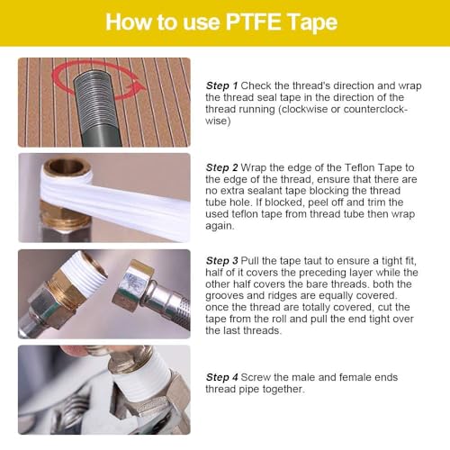 GCQ 10 Pack Teflon Tape, Thread Seal Tapes，PTFE Thread Seal Tape for Plumbers Sealant Tape for Leak Water Pipe Thread 1/2 inch x 500 inch (White) - size: 1/2-500inch(10 pack)