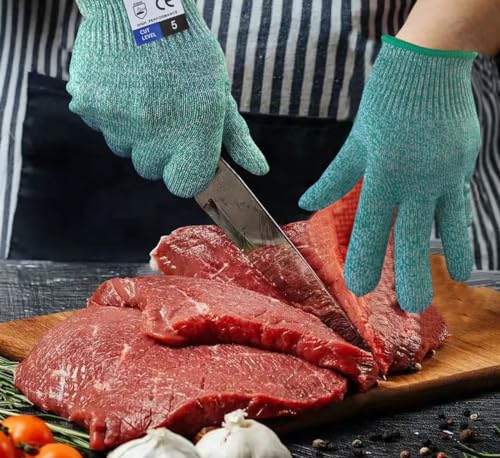 Cutting Gloves, Food Grade Level 5 Protection, Safety Kitchen Cut Gloves for Oyster Shucking, Fish Fillet Processing, Mandolin Slicing, Meat Cutting and Wood Carving. (Green-Small 1 Pairs) - color: Green, size: Small (Pack of 2)