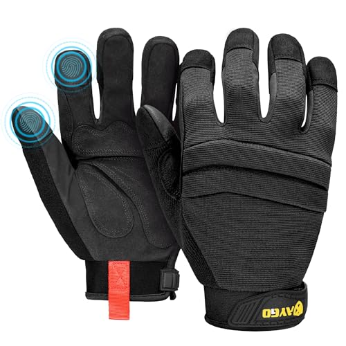 KAYGO Work Gloves For Men, KG125M Mechanic Utility Work Gloves for All Purpose, Excellent Grip, Heavy Duty, Improved Dexterity, Touch Screen,Black,M - color: Black, size: Medium