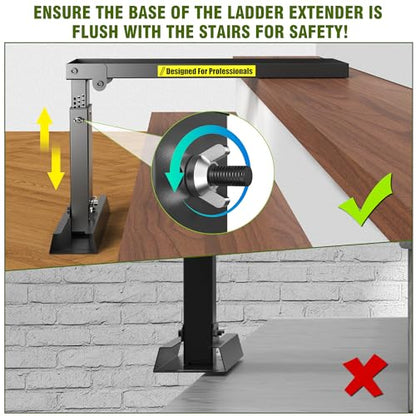 Foldable | Heavy-Duty Ladder Extender Pro, High Strength Steel Material Design Ladder Extension Pro for Stairs w/Non-Slip Mat, 9.5-15" Adjustable Height, Applicable Feet Spacing 25" - size: Classic