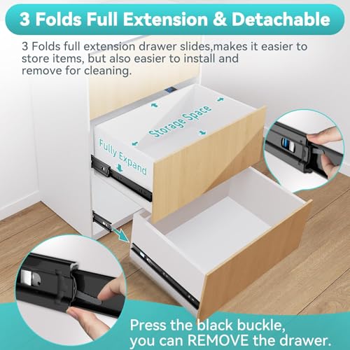 Push to Open Soft Close Drawer Slides 1 Pair 10 12 14 16 18 20 22 24 Inch 100 LB Load Capacity Side Mount Full Extension Cabinet Runner Ball Bearing Kitchen Dresser Glide（Black, 10inch） - color: Soft Close& Push to open, size: 10 Inch