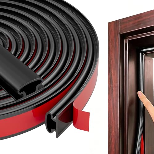Black Rubber Weather Stripping Door Seal Strip, D Shape Door Weather Seal Strip, Self-Adhesive Soundproofing Frame Insulation Tape for Doors Frame/Window Seal,Blocks Cold Drafts Noise - color: Black, size: 23 feet