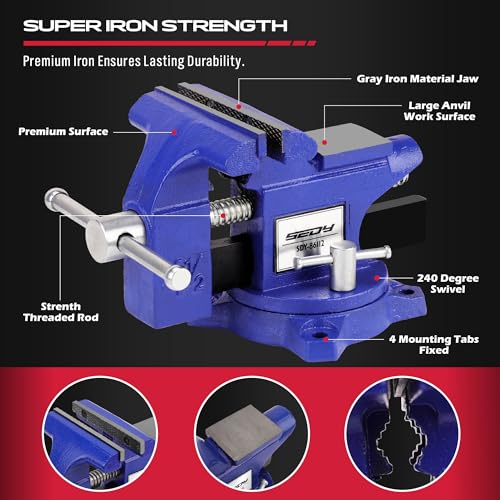 Heavy Duty Bench Vise 4.5 Inch: Table Clamp Woodworking Vice Press Drill Tools Workbench Wood Metal Pipe Work Shop Block Swivel Slide Cross Welding Machine Kit Milling Grip Precision Magnetic Jaw Pad - style: 4.5" Multi-Purpose + Magnetic Pads