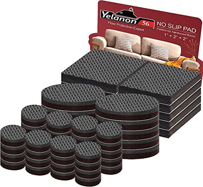 Yelanon Non Slip Furniture Pads -56 pcs（1+2）” Furniture Grippers, Non Skid Furniture Legs,Self Adhesive Rubber Furniture Feet, Anti Slide Furniture Hardwood Floor Protector for Keep Couch Stoppers - size: 56pcs 1"+2"+2" Round & Square