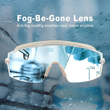 UKNOW Safety Goggles Over Glasses, Anti Fog Safety Glasses with Clear Wraparound Lens, ANSI Z87.1 Protective Eyewear - color: Cream