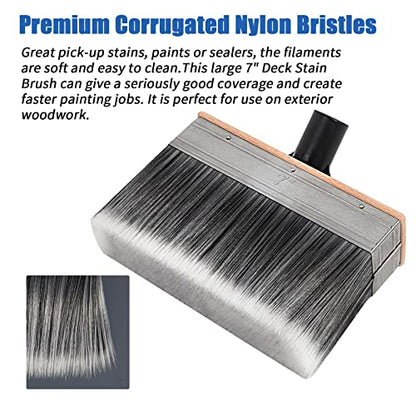 7-Inch Deck Stain Brush Applicator for Applying Paints, Sealers on Wood, Fence, Brick, Concrete Walls - Heavy-Duty Outdoor Oil Staining Brush