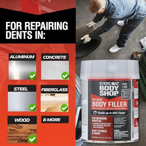Evercoat Body Shop 105002 Pro-Grade Body Filler, Fast Drying and Lightweight Multipurpose for Dents in Aluminum, Fiberglass & More, Easy Mix Hardener Included 13 Fl Oz. - size: 13 Fl Oz., style: Body Filler