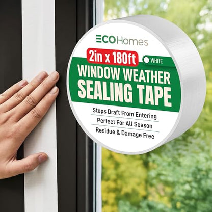 ECOHomes Window Weather Sealing Tape | Winter Weather Stripping Tape to Block Cold Drafts Through Window Gaps and AC Units, Insulation Seal and Draft Blocker for Home (2 Inch by 180 FT, White) - color: White, size: 2 Inch By 180 FT