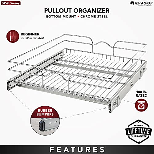 Rev-A-Shelf Kitchen Cabinet Pullout Shelf and Drawer Organizer Slide Out Pantry Storage Basket in Multiple Sizes, 21 x 22 In, 5WB1-2122CR-1 - size: 21" W X 22"d, style: Single Tier