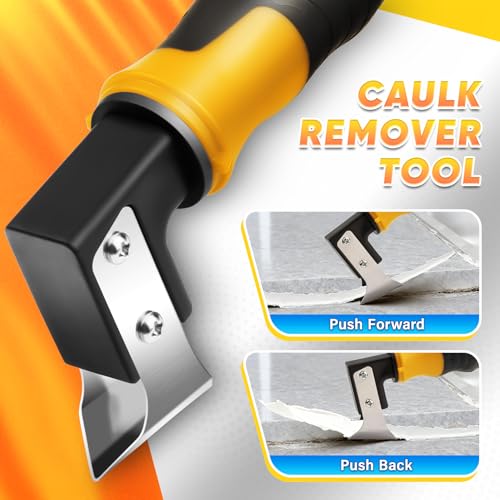 DIYSELF Caulking Tool, 4 in 1 Caulk Remover Tool for Bathroom, Bathtub, Grout, Shower, Tile, Window, Razor Scraper Tool for Cleaning, Silicone Caulk Removal Tool (Yellow) - color: Yellow