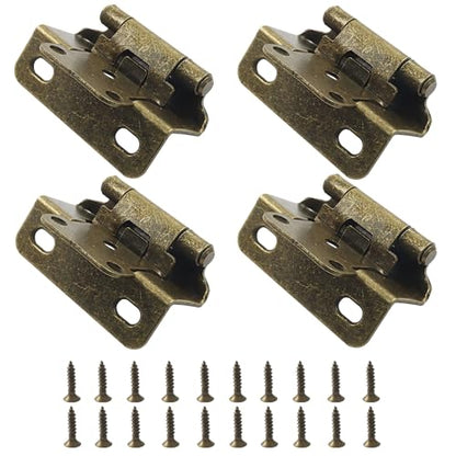4 Pack (2 Pair) Antique Brass 1/2" Overlay Cabinet Hinges, Partial Wrap Self Closing Kitchen Cabinet Hinges Semi Hidden Cupboard Hinges with Screws - color: Antique Brass