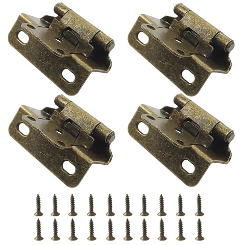 4 Pack (2 Pair) Antique Brass 1/2" Overlay Cabinet Hinges, Partial Wrap Self Closing Kitchen Cabinet Hinges Semi Hidden Cupboard Hinges with Screws - color: Antique Brass
